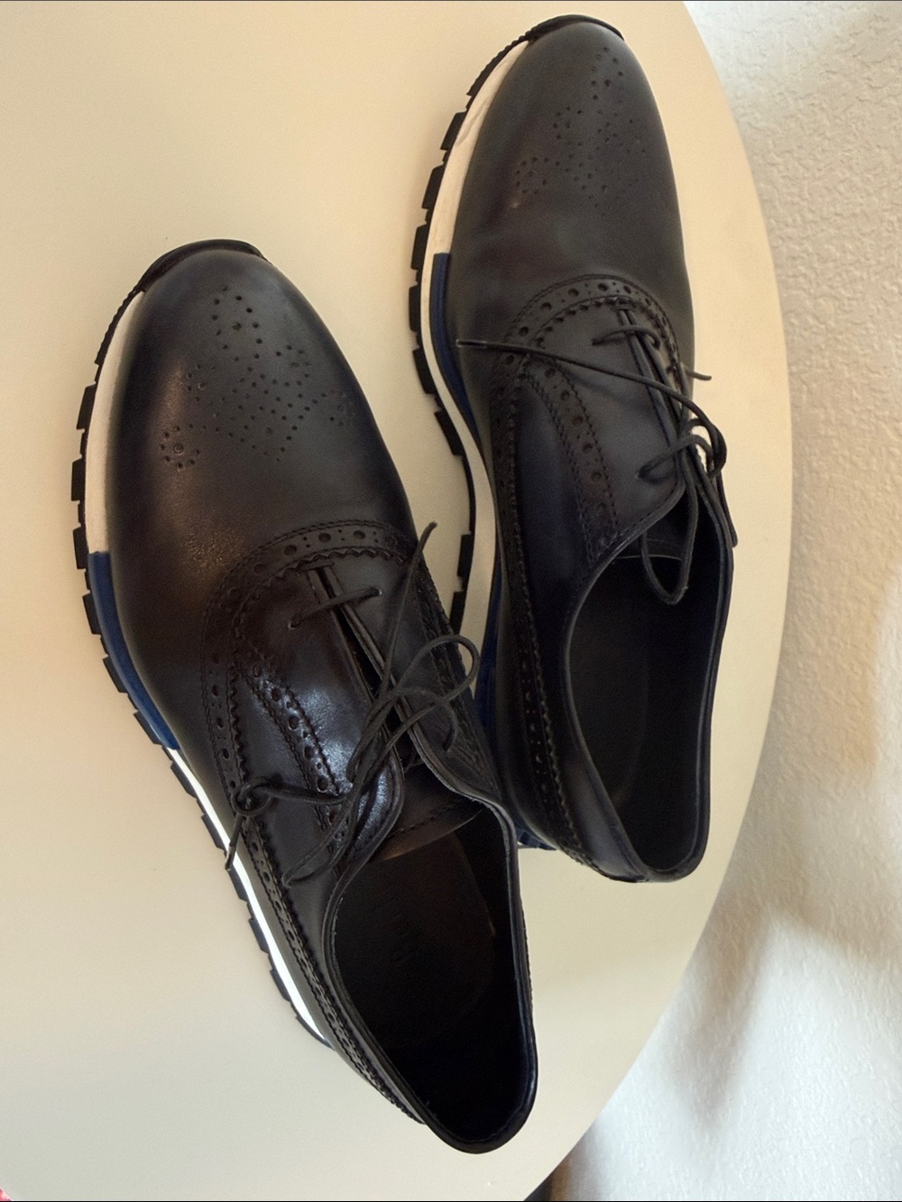 Men's Berluti Black Leather Wingtip Derby with Blue Accent Sole